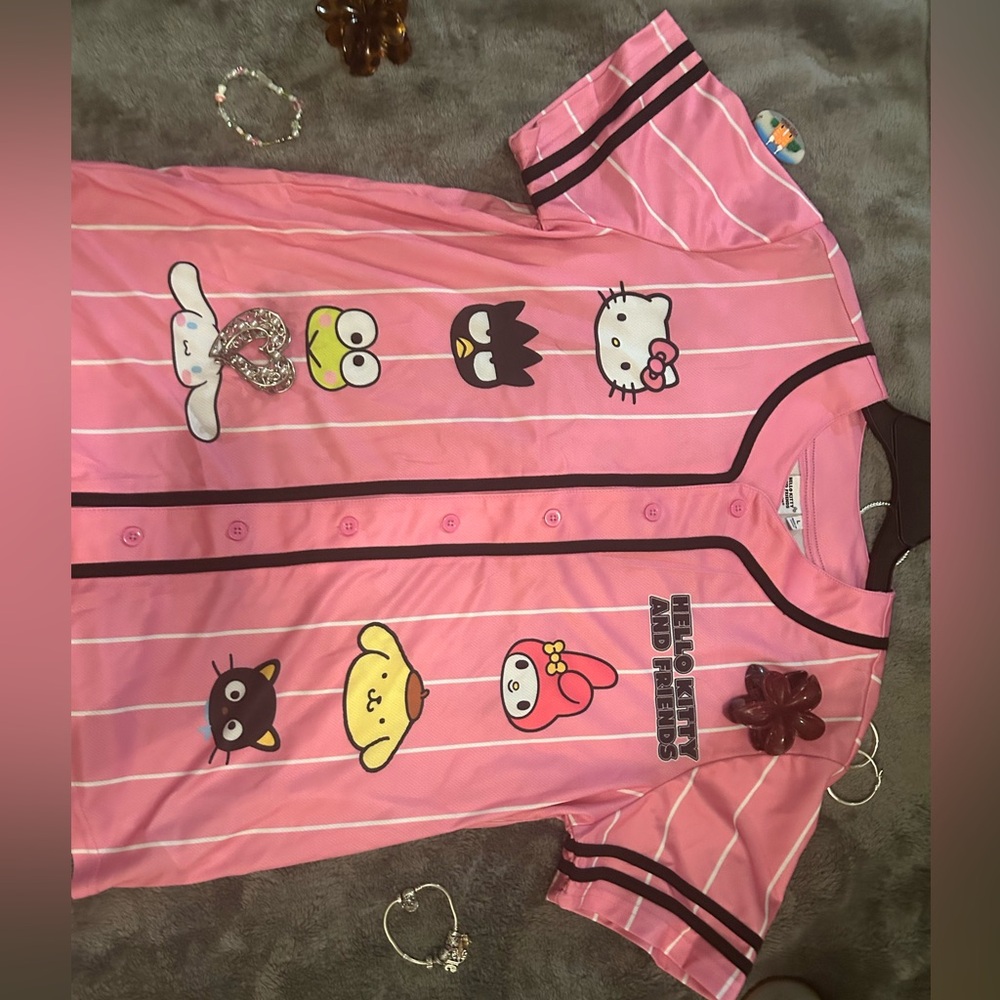 Sanrio Pink Button Down Shirt with Characters